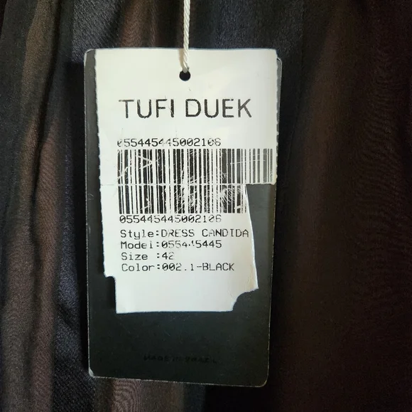 NWT Tufi Duek 100% silk black midi dress sheer striped silk over skin tone liner - Picture 6 of 8
